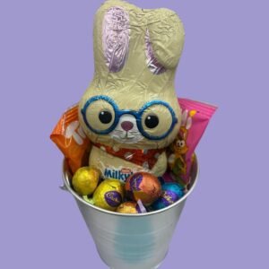 Easter bucket with eggs and funny bunnies